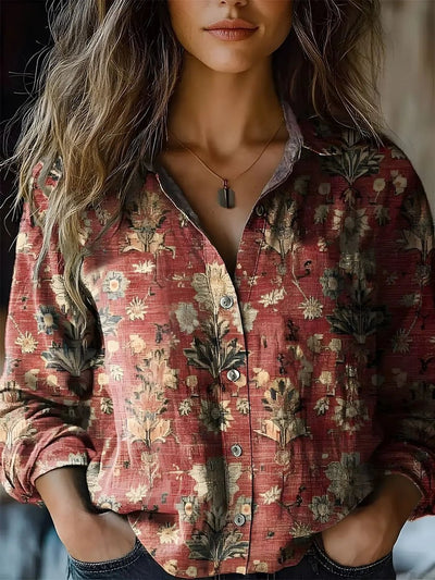 Elisabeth | Dames bohoblouse met knoopsluiting, bloemendessin en lange mouwen