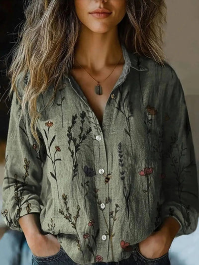 Elisabeth | Dames bohoblouse met knoopsluiting, bloemendessin en lange mouwen