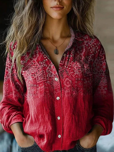 Elisabeth | Dames bohoblouse met knoopsluiting, bloemendessin en lange mouwen