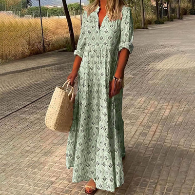 Greta | Dames boho maxijurk met V-hals en bloemendessin