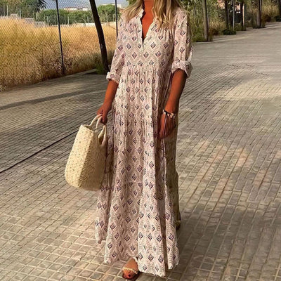 Greta | Dames boho maxijurk met V-hals en bloemendessin
