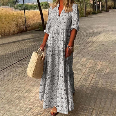 Greta | Dames boho maxijurk met V-hals en bloemendessin