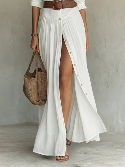 Marie | Dames boho maxi blousejurk met knoopsluiting en riem