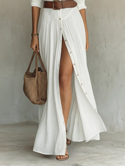 Marie | Dames boho maxi blousejurk met knoopsluiting en riem