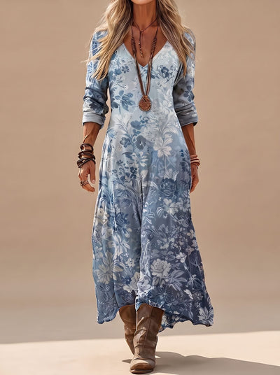 Hannah | Dames boho maxi-jurk met vintage bloemendessin en v-hals