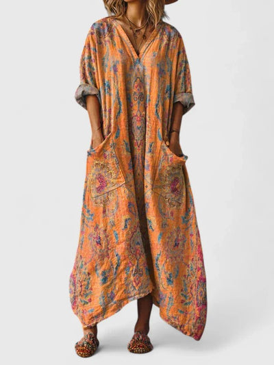 Annika | Dames boho maxijurk met paisleymotief en zakken