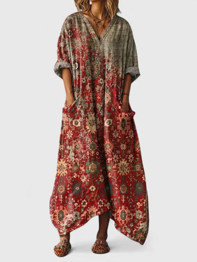 Annika | Dames boho maxijurk met paisleymotief en zakken