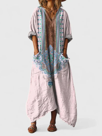 Annika | Dames boho maxijurk met paisleymotief en zakken