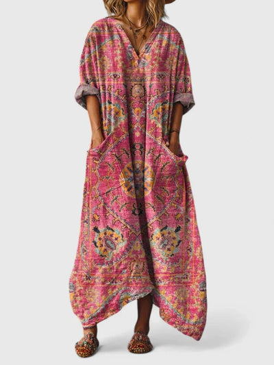 Annika | Dames boho maxijurk met paisleymotief en zakken