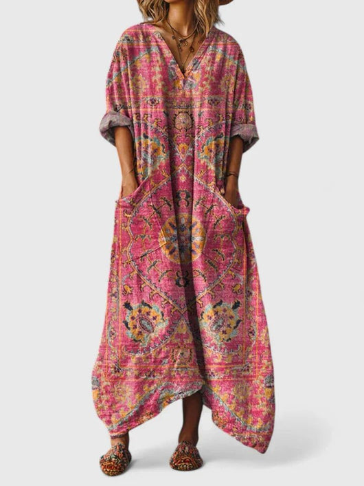 Annika | Dames boho maxijurk met paisleymotief en zakken