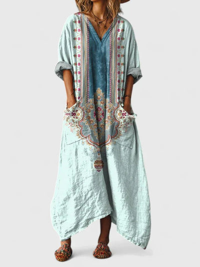 Annika | Dames boho maxijurk met paisleymotief en zakken