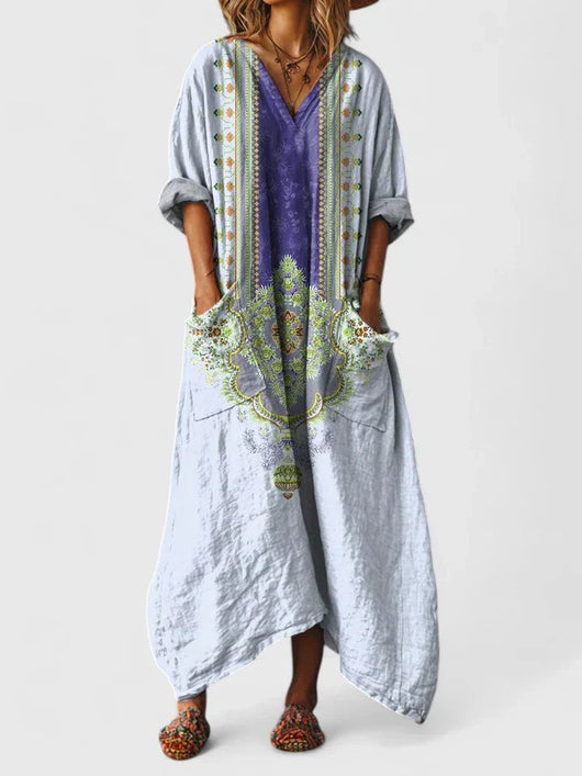 Annika | Dames boho maxijurk met paisleymotief en zakken
