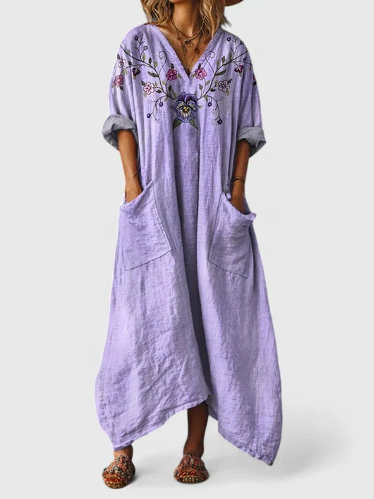 Annika | Dames boho maxijurk met paisleymotief en zakken