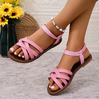 Marlene | Dames platte boho gladiatorsandalen met gekruiste bandjes