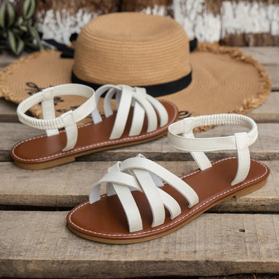 Marlene | Dames platte boho gladiatorsandalen met gekruiste bandjes