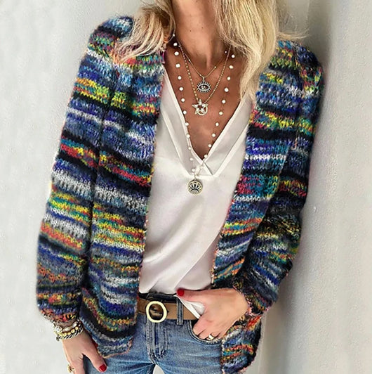 Sophie | Dames kleurrijk gebreid vest met lange mouwen
