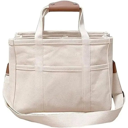 Elfriede | Grote dames canvas shopper met meerdere vakken en crossbodyband
