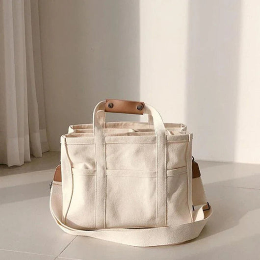 Elfriede | Grote dames canvas shopper met meerdere vakken en crossbodyband