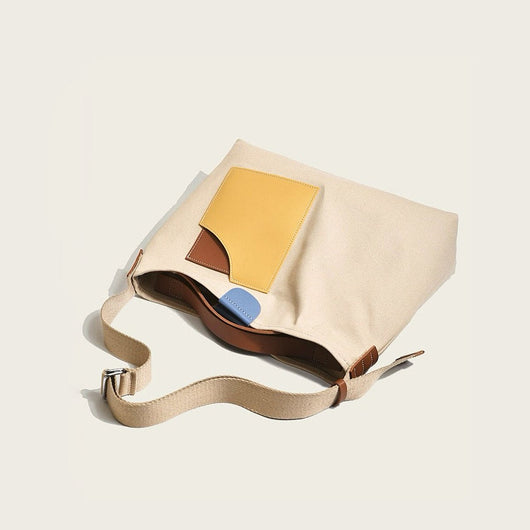 Emilia | Dames canvas shopper met colourblockdessin en PU-lederdetails