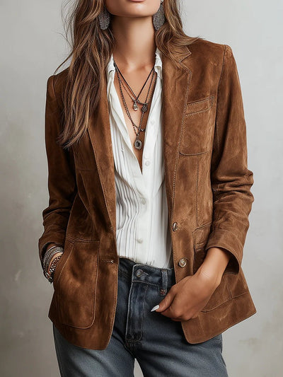 Emilia | Getailleerde dames blazer in imitatiesuède met knoopsluiting