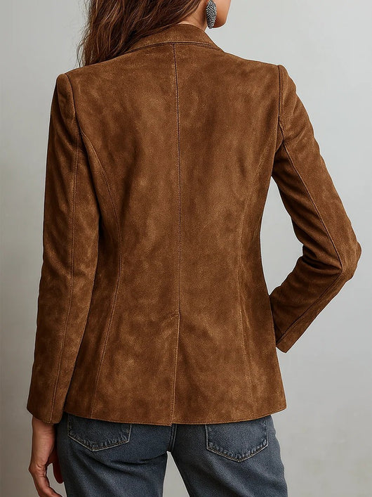 Emilia | Getailleerde dames blazer in imitatiesuède met knoopsluiting