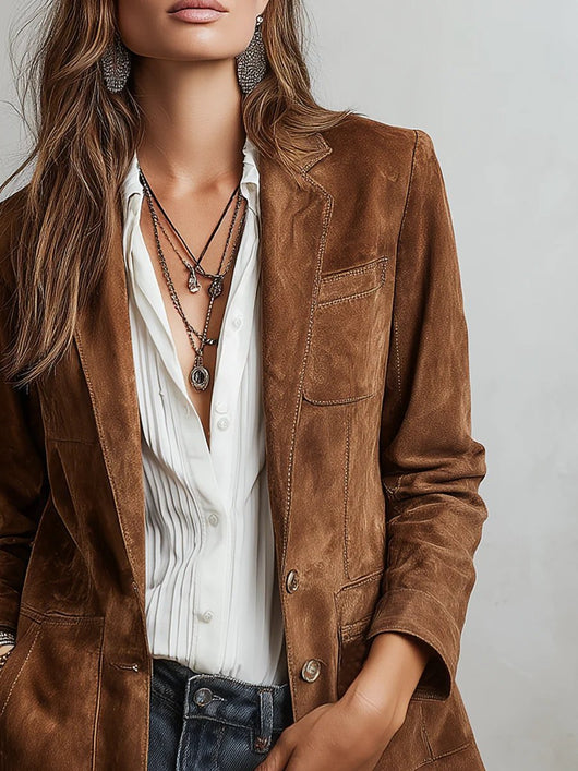 Emilia | Getailleerde dames blazer in imitatiesuède met knoopsluiting