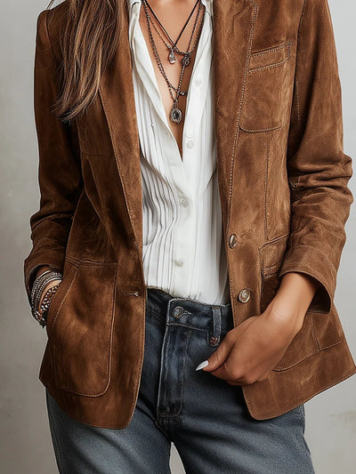 Emilia | Getailleerde dames blazer in imitatiesuède met knoopsluiting