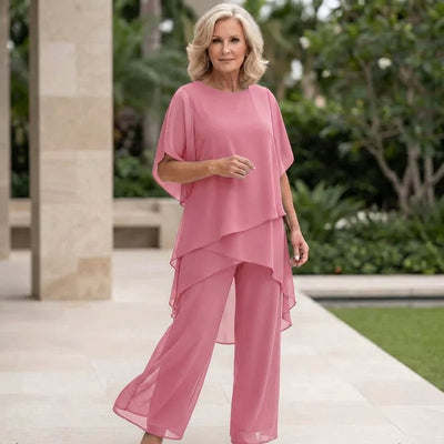 Annika | Gelaagde dames chiffonset met wijde top en elegante broek