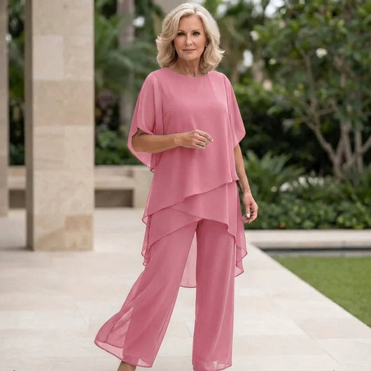 Annika | Gelaagde dames chiffonset met wijde top en elegante broek