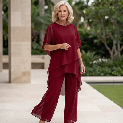 Annika | Gelaagde dames chiffonset met wijde top en elegante broek