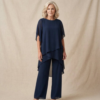 Annika | Gelaagde dames chiffonset met wijde top en elegante broek