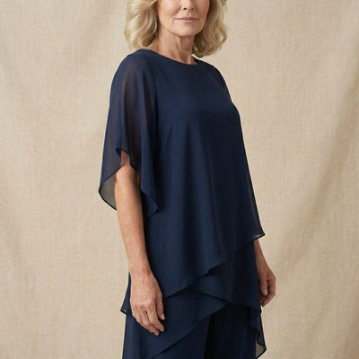 Annika | Gelaagde dames chiffonset met wijde top en elegante broek