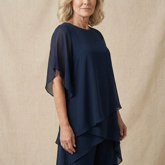Annika | Gelaagde dames chiffonset met wijde top en elegante broek