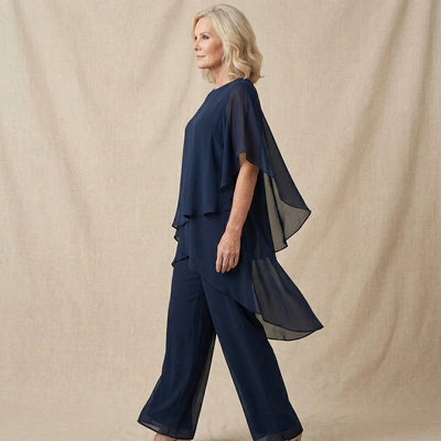 Annika | Gelaagde dames chiffonset met wijde top en elegante broek