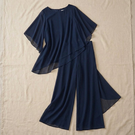 Annika | Gelaagde dames chiffonset met wijde top en elegante broek