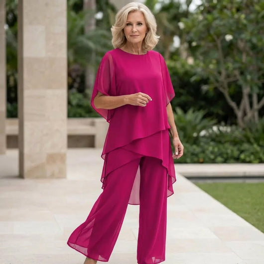 Annika | Gelaagde dames chiffonset met wijde top en elegante broek
