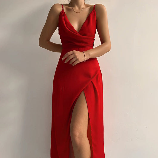 Marlene | Elegante dames maxi cocktailjurk met V-hals en split