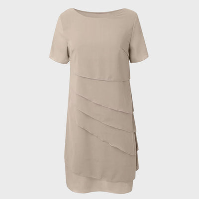 Emilia | Dames cocktailjurk van gelaagd chiffon met korte mouwen