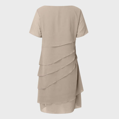 Emilia | Dames cocktailjurk van gelaagd chiffon met korte mouwen