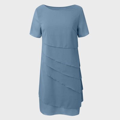 Emilia | Dames cocktailjurk van gelaagd chiffon met korte mouwen