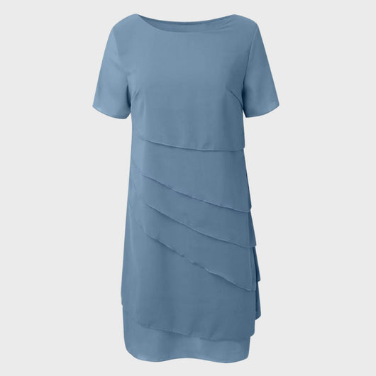 Emilia | Dames cocktailjurk van gelaagd chiffon met korte mouwen