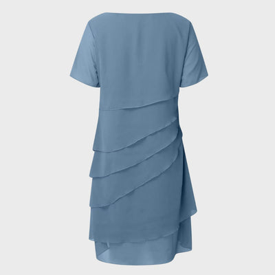 Emilia | Dames cocktailjurk van gelaagd chiffon met korte mouwen
