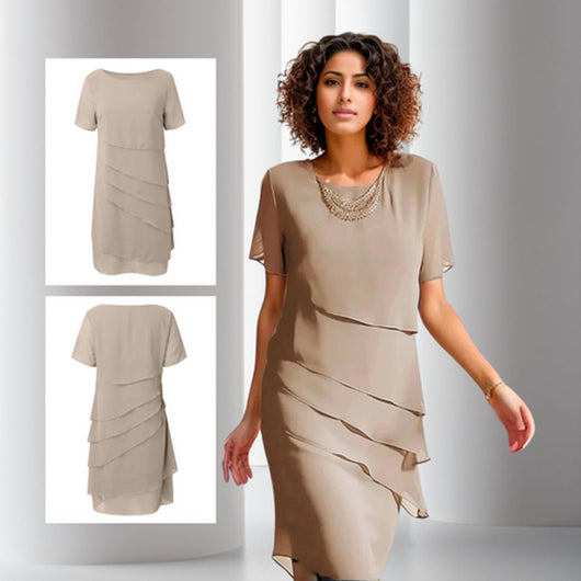Emilia | Dames cocktailjurk van gelaagd chiffon met korte mouwen