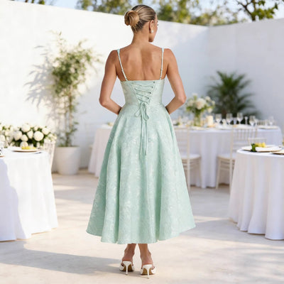 Johanna | Dames cocktailjurk met bustier en uitlopende jacquardrok