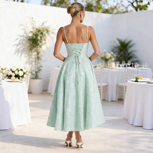 Johanna | Dames cocktailjurk met bustier en uitlopende jacquardrok