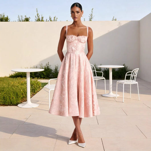 Johanna | Dames cocktailjurk met bustier en uitlopende jacquardrok