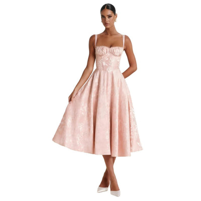 Johanna | Dames cocktailjurk met bustier en uitlopende jacquardrok