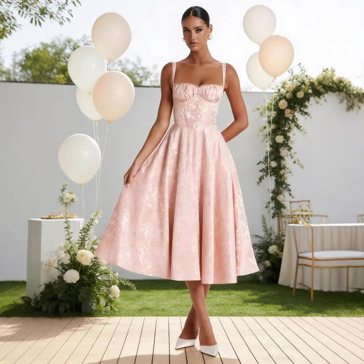 Johanna | Dames cocktailjurk met bustier en uitlopende jacquardrok