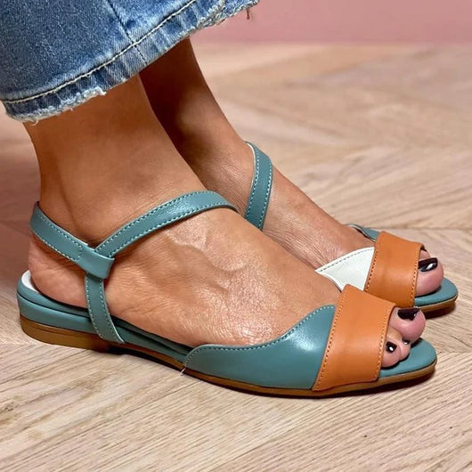 Elisabeth | Dames bandjessandalen met colorblock en open teen