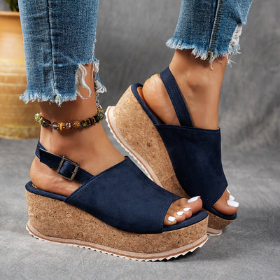 Emilia | Comfortabele dames sandalen met sleehak, luipaardprint en gesp